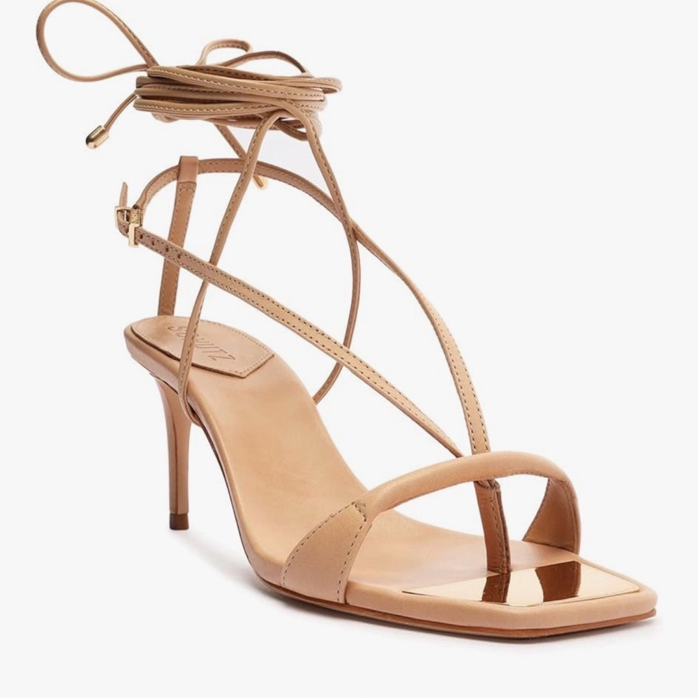 SCHUTZ Nude Tan Strappy Lace-Up Stiletto Sandals